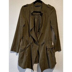 Draped Trench Coat Women’s Size M Khaki Green Lightweight Utility Jacket Pockets